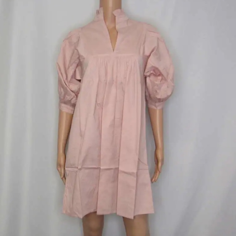 Women's Pink Midi Dress with Puff Sleeves No Tag